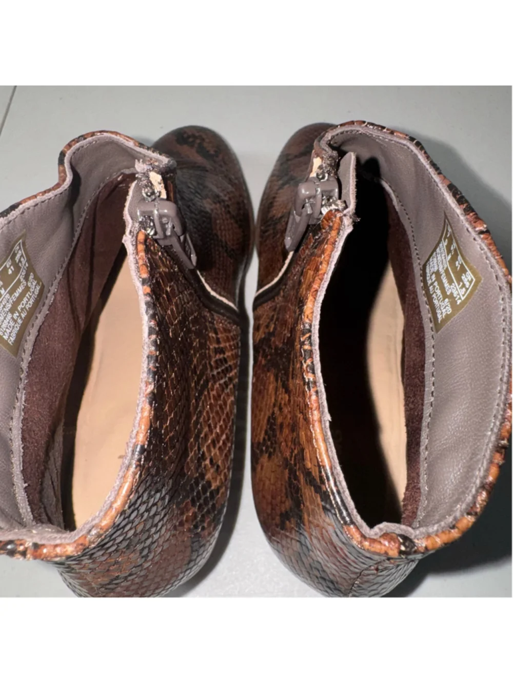 Clarks Mila Myth Brown Black Snake Print Ankle Boots Size US 9.5M